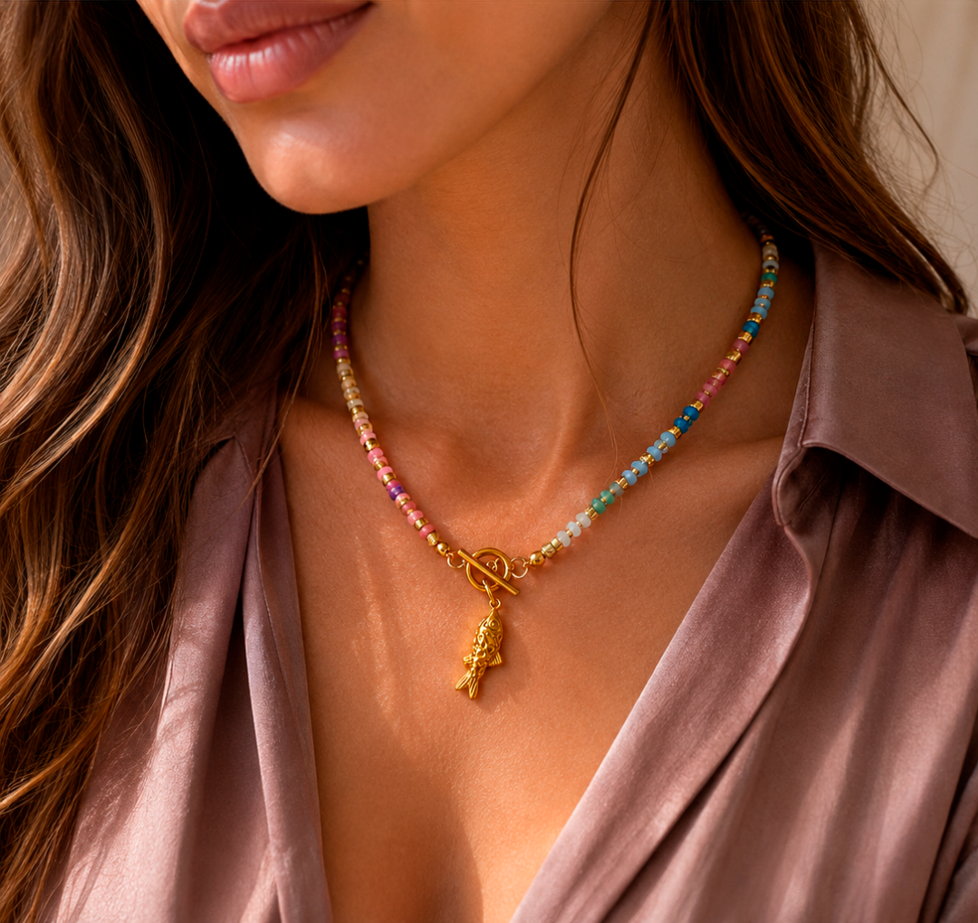 Collar Abundancia en agatas, pasionaria accesorios pez Collar Pesca y agatas