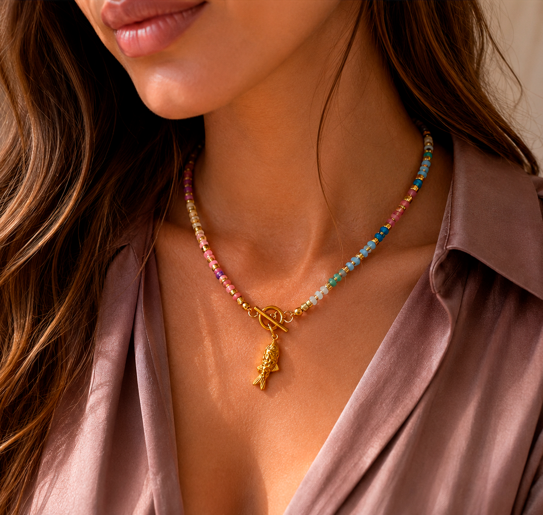 Collar Abundancia en agatas, pasionaria accesorios pez Collar Pesca y agatas