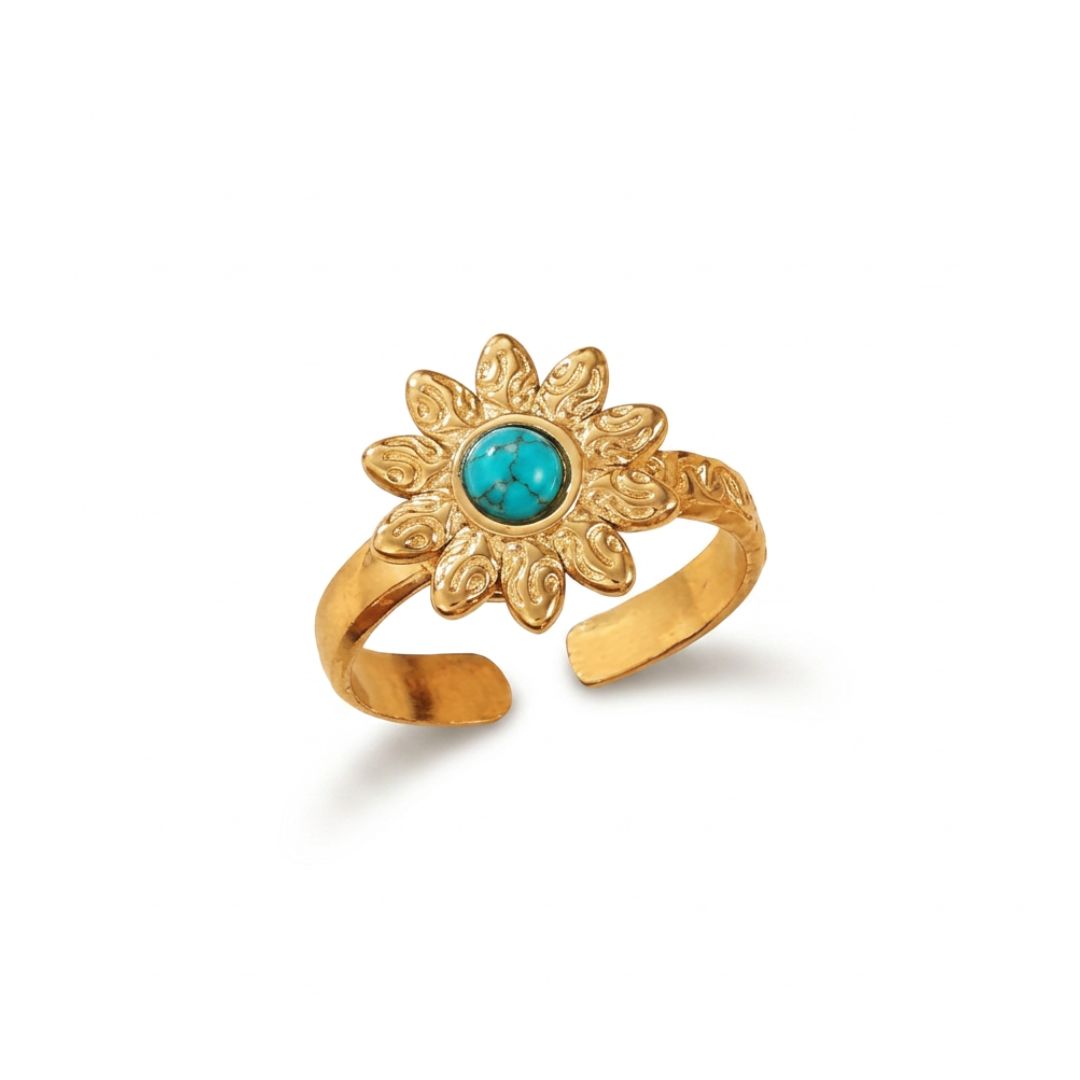 anillo acero inoxidable turquesa flor anillo acero inoxidable turquesa flor