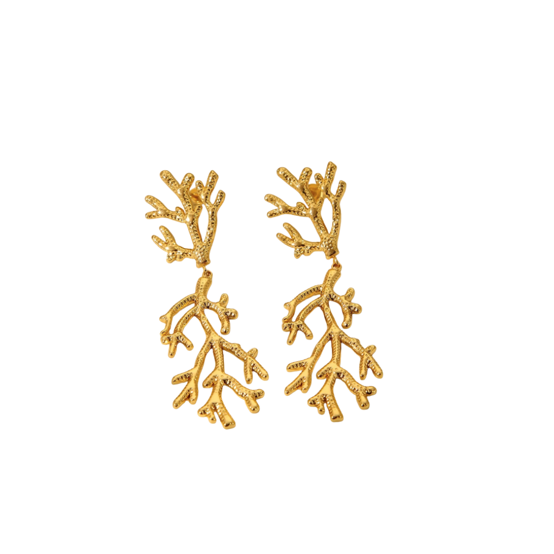 Aretes Mar rosa, acero inoxidable con baño de oro, Pasionaria accesorios Aretes Mar rosa, acero inoxidable con baño de oro, Pasionaria accesorios