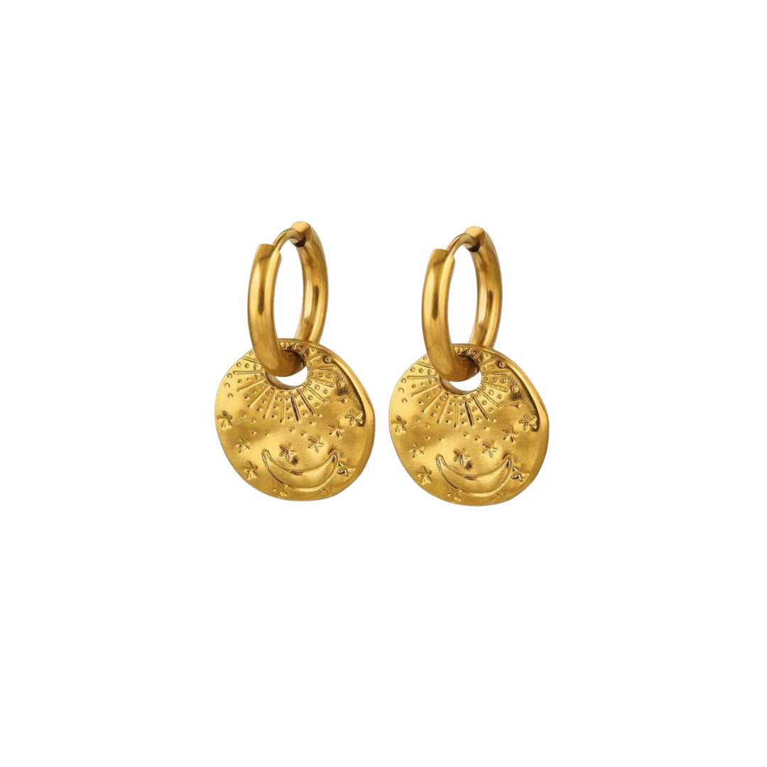 ARETES ANSCESTRAL (6) Aretes ancestral de acero inoxidable con baño en oro de 18k, Pasionaria jewelry