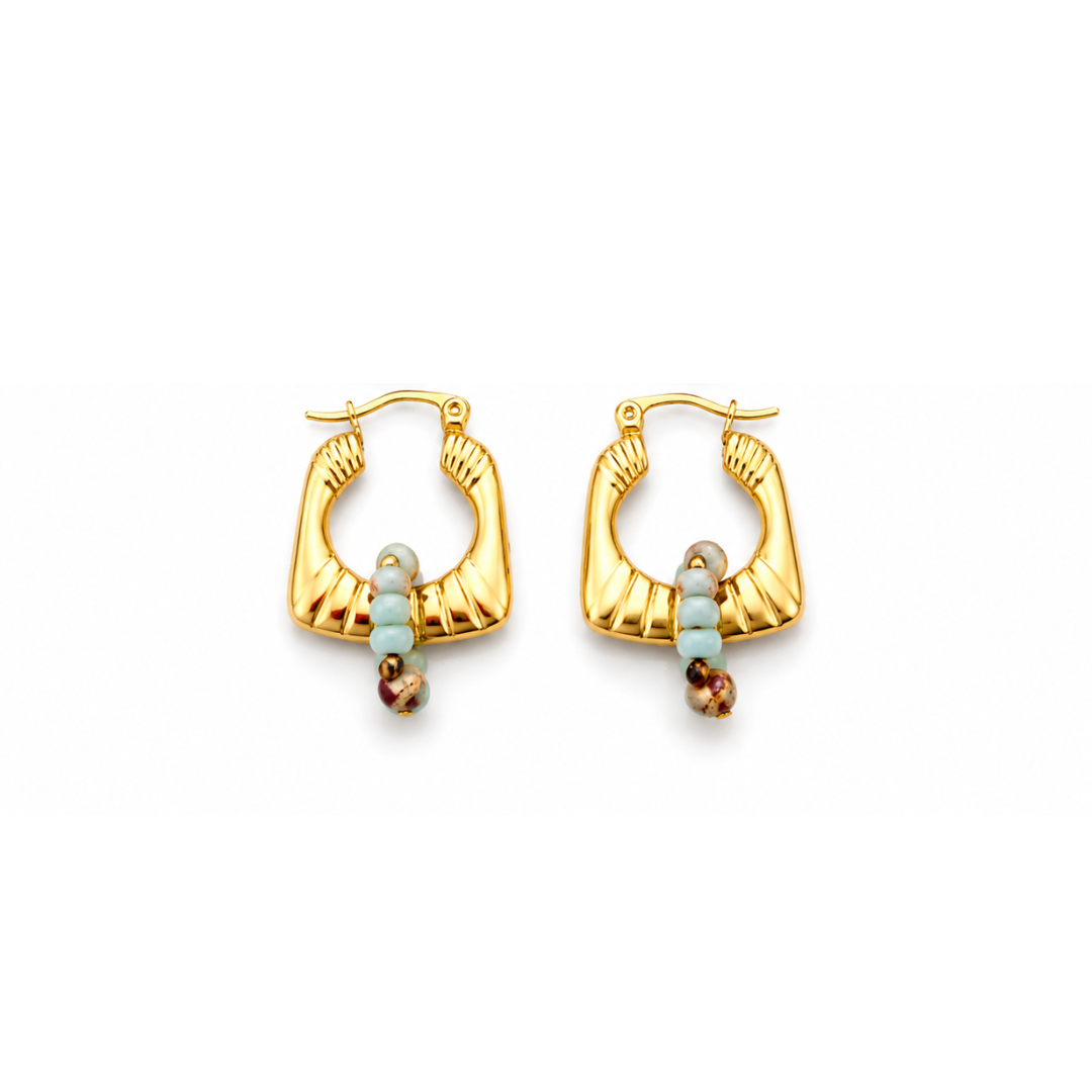 Aretes Nira, con acero inoxidable y jaspe imperial