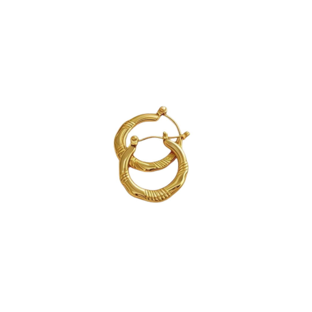 Aretes Lyra, acero inoxidable con oro de 18k, Pasionaria Aros Lyra