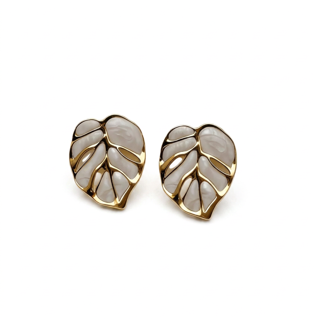 Aretes Natura, acero inoxidable con oro de 18k, Pasionaria Aretes Natura