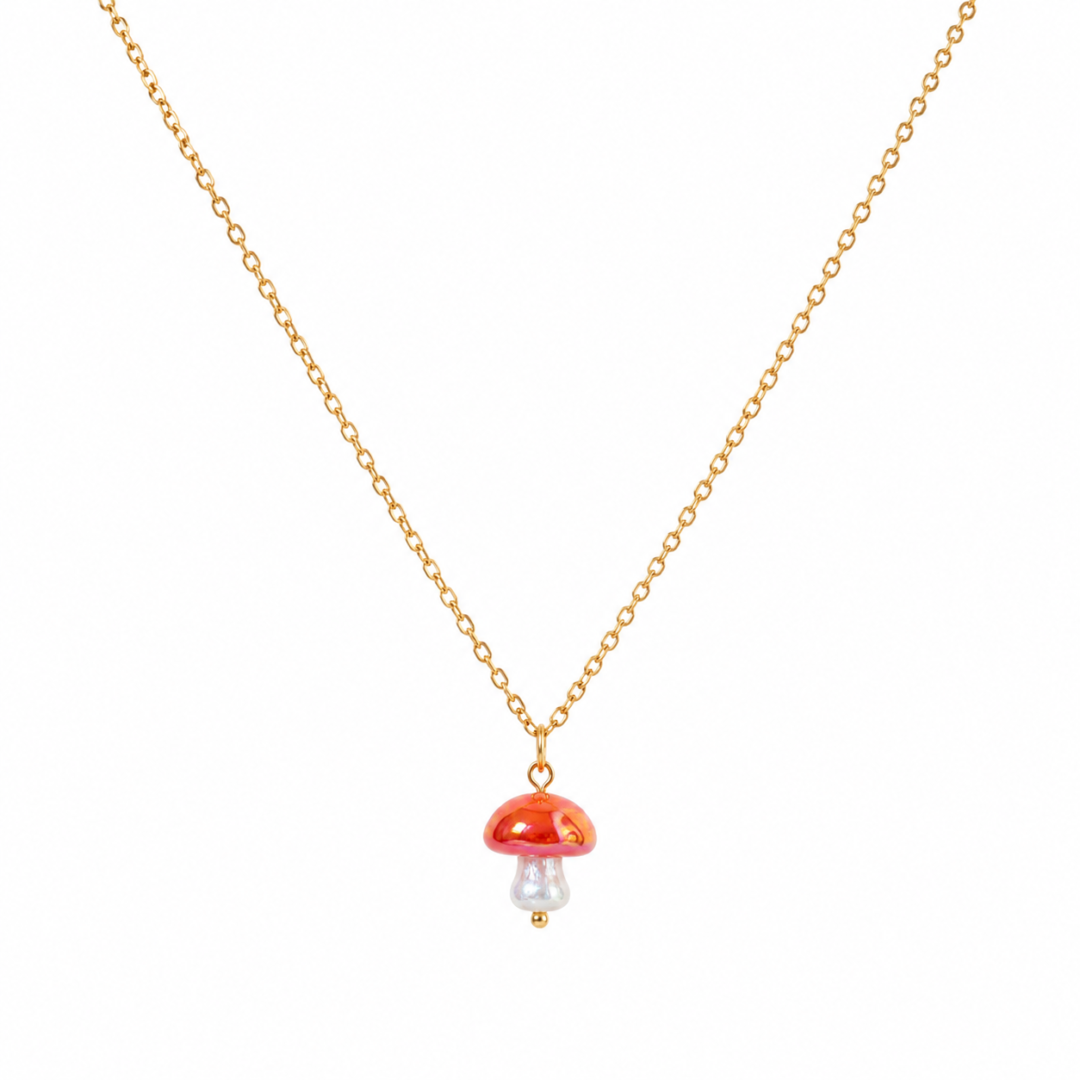 Collar Pilze Pasionaria Hongo de moda en acero inoxidable con baño de oro Collar Pilze