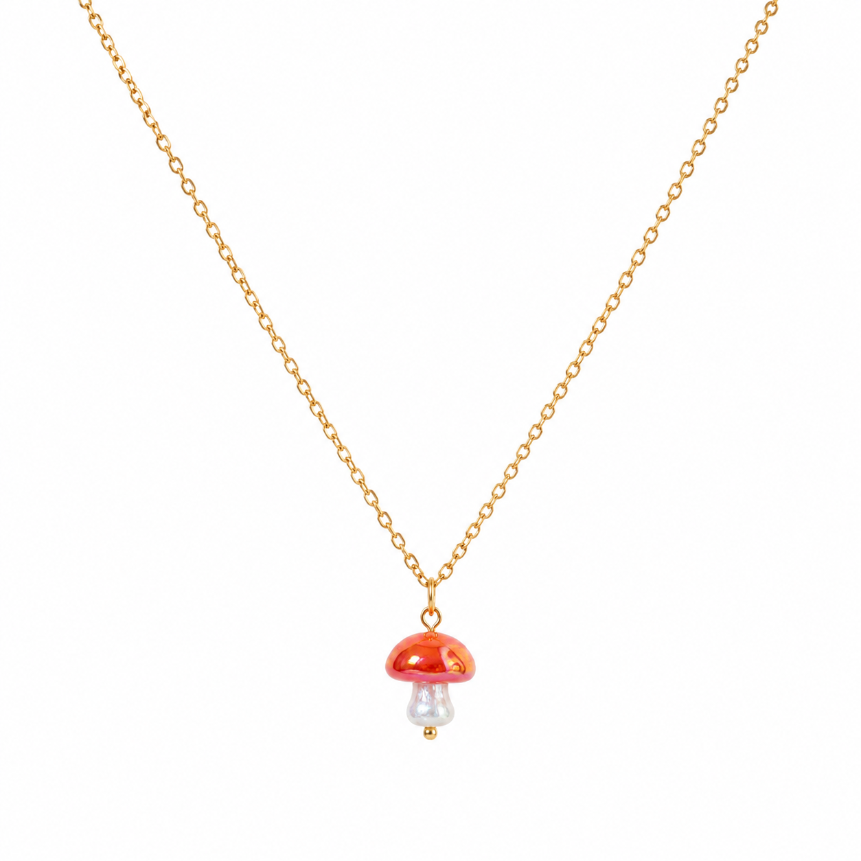 Collar Pilze Pasionaria Hongo de moda en acero inoxidable con baño de oro Collar Pilze