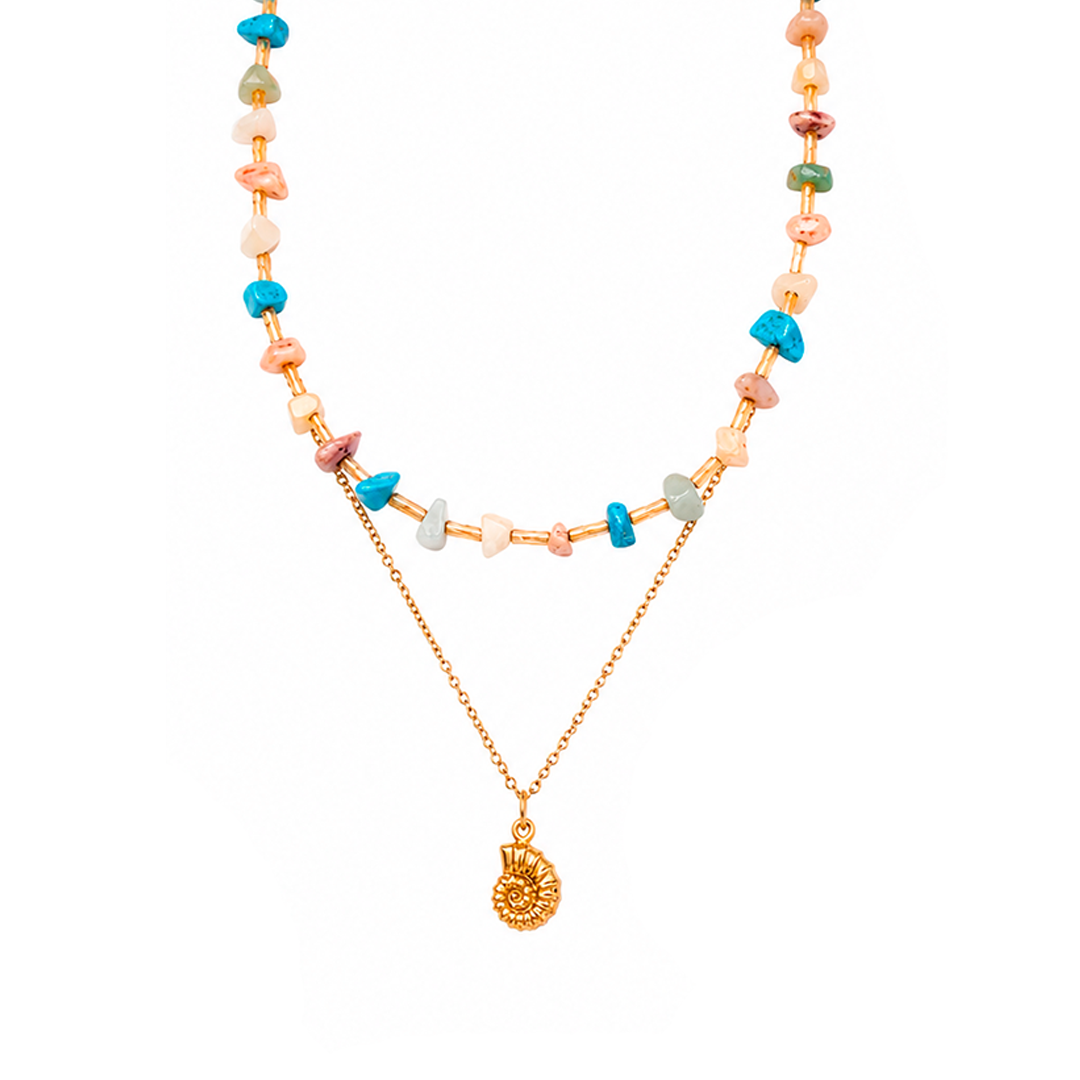 Collar duo Mar tricolor Collar-duo-Mar-tricolor, acero inoxidable con baño de oro, Pasionaria accesorios
