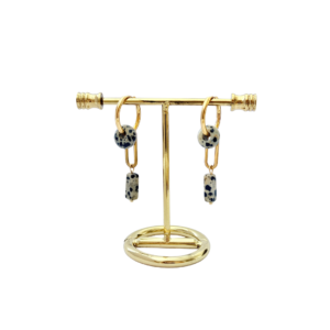Aretes piedra jaspe dálmata en acero inoxidable