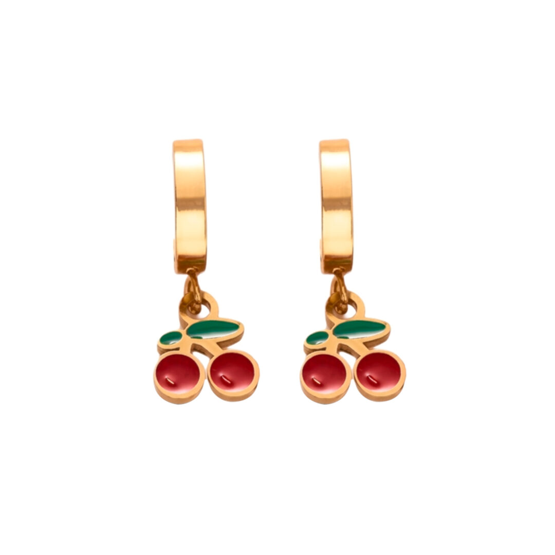 aretes largos cereza Aretes Cereza, acero inoxidable, Pasionaria